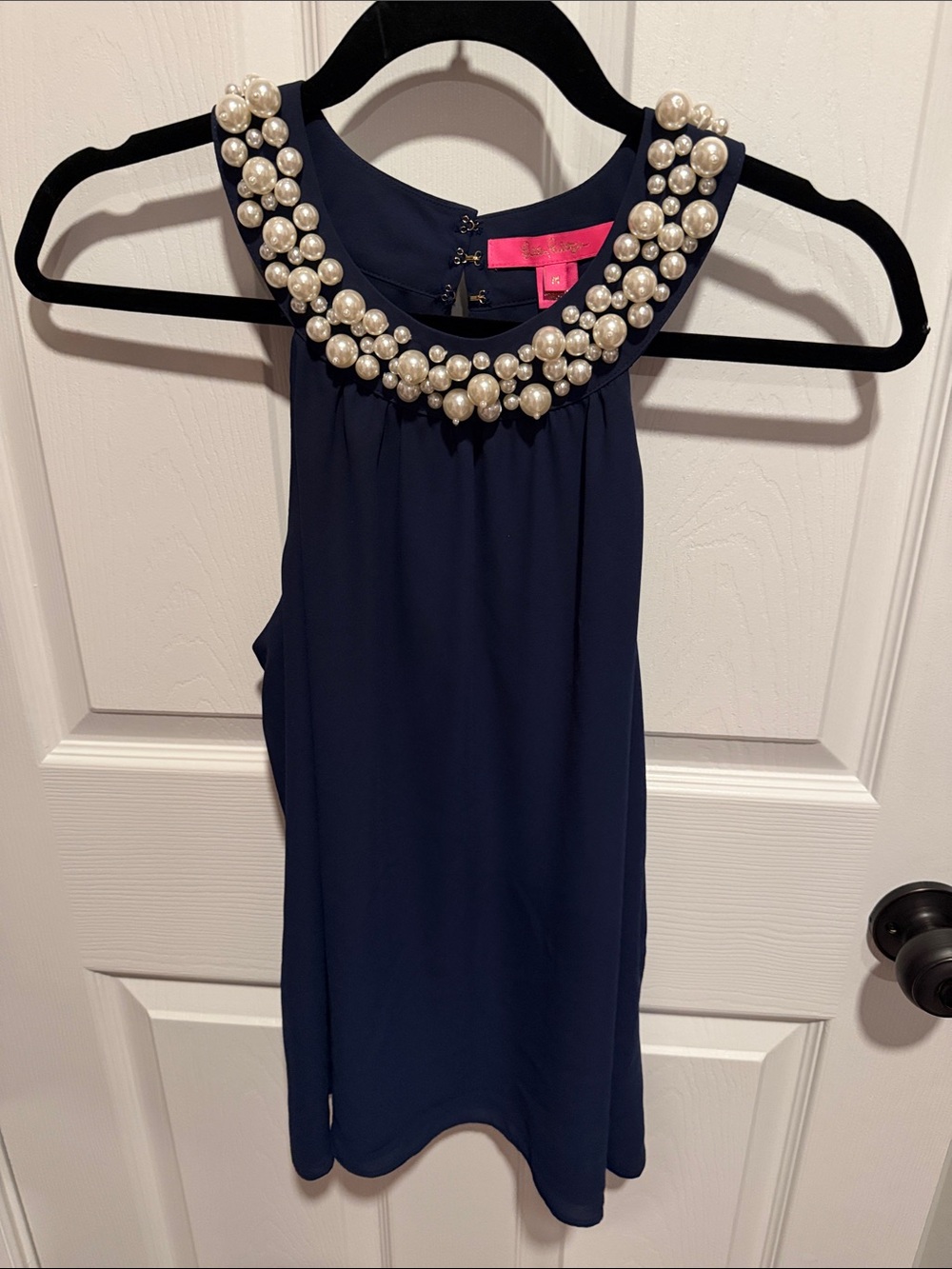 Lilly Pulitzer Embellished Pearl Collar Navy Halter Top NWT
